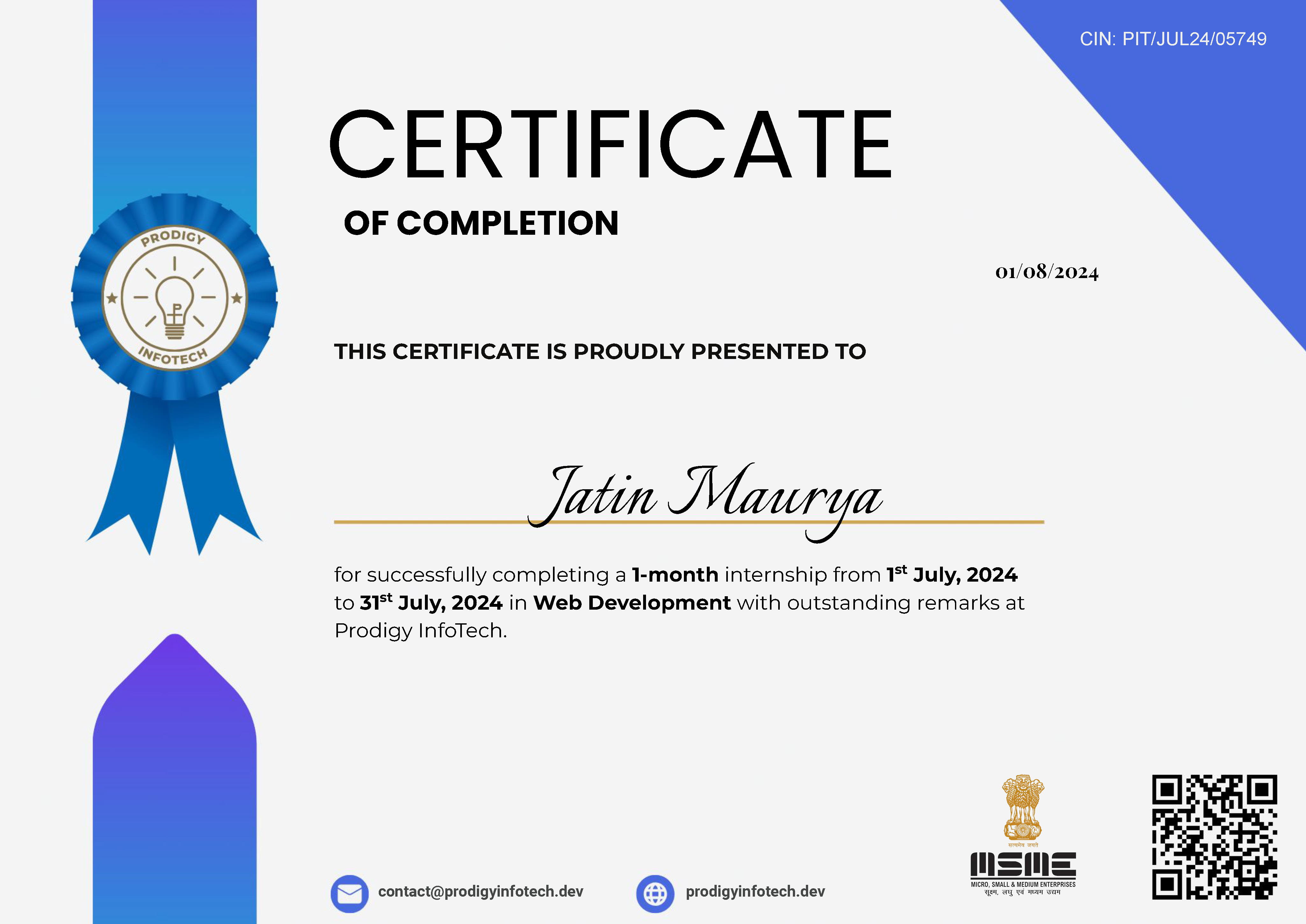 Internnship completetion Certificate